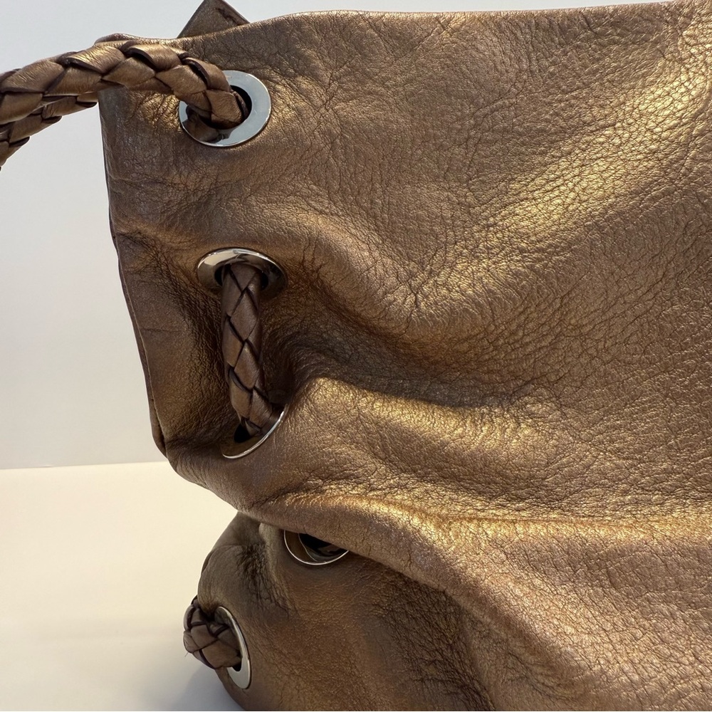 Etienne Aigner Bronze Pebbled Leather Slouchy Hobo Bag Braided Strap - Picture 4 of 16